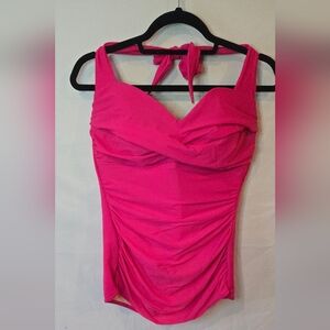 Miraclesuit Caitlin Hot Pink Bandeau Halter One Piece Beach Swimsuit Size 12
